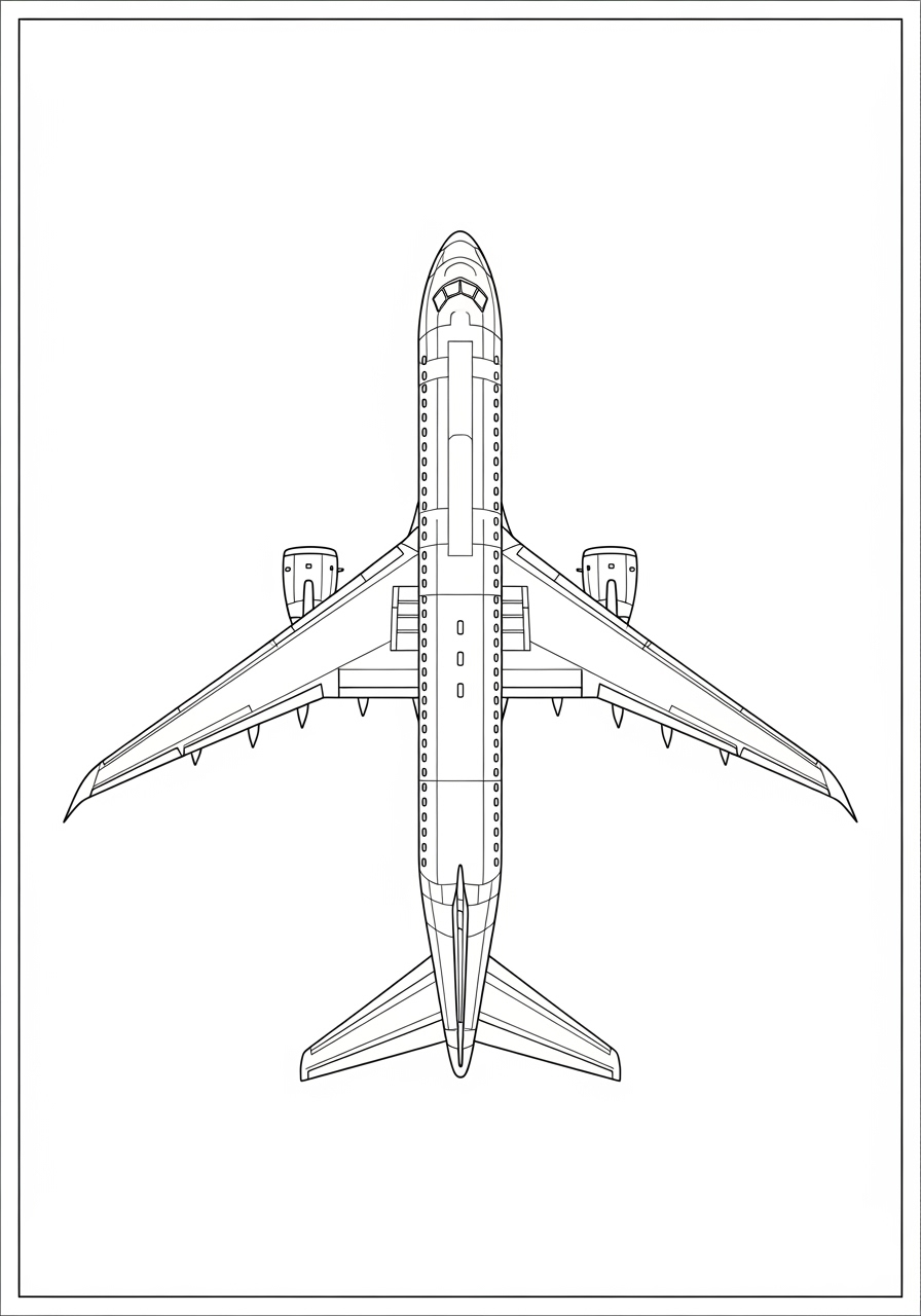 Desenho de Avião visto de cima para colorir facilmente