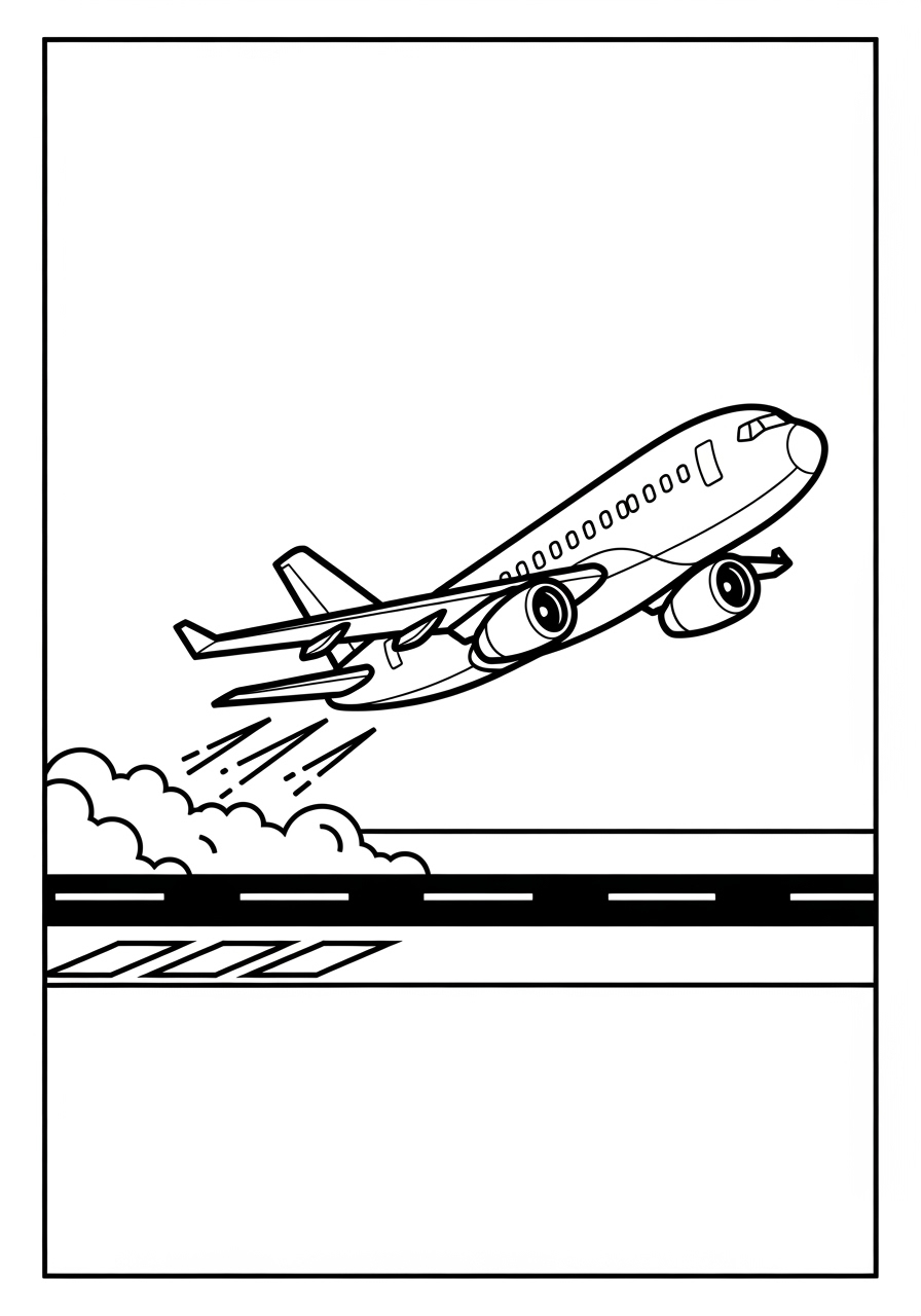Desenho de Avião decolando para colorir de forma simples