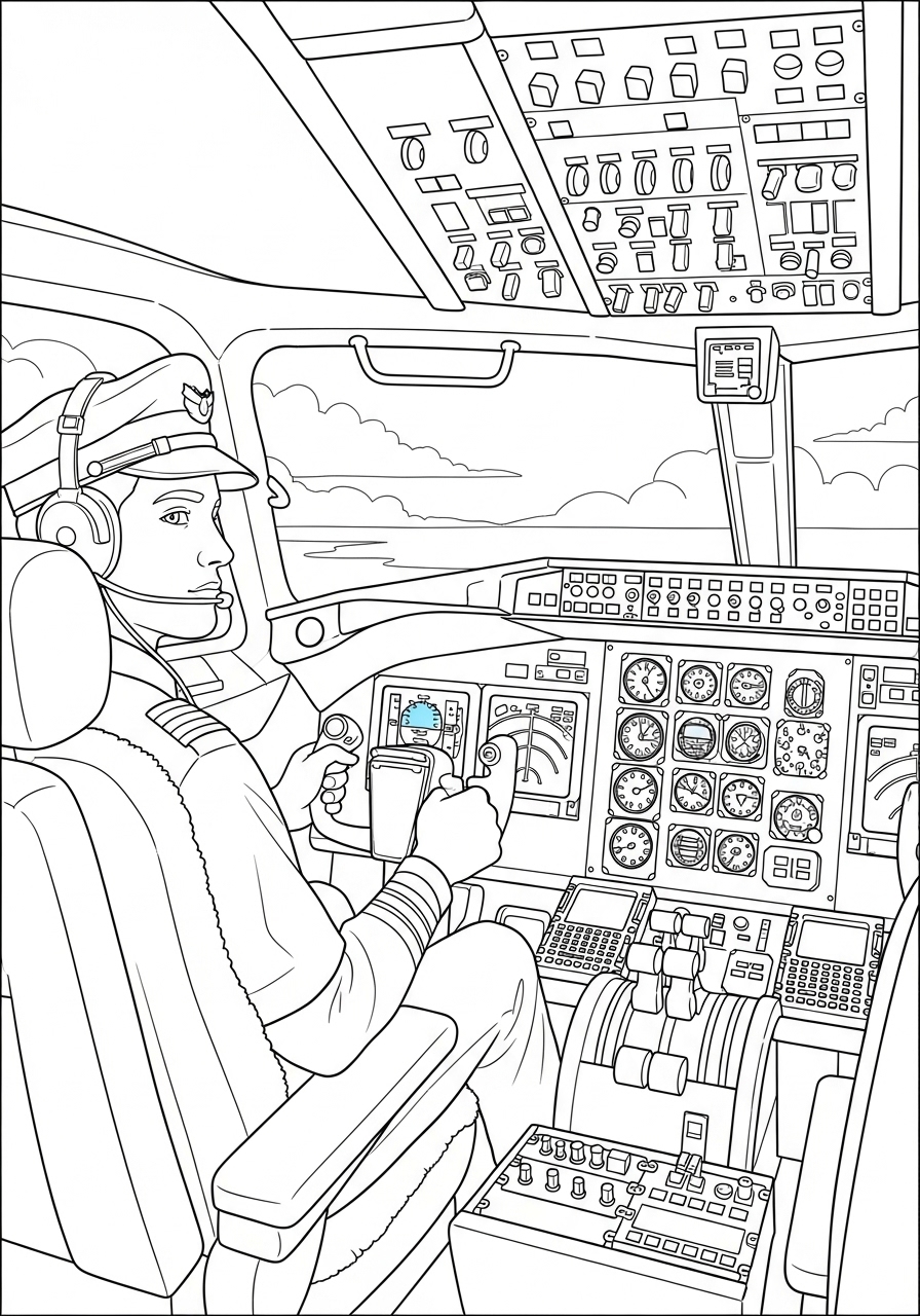 Desenho de cabine de piloto de avião para colorir