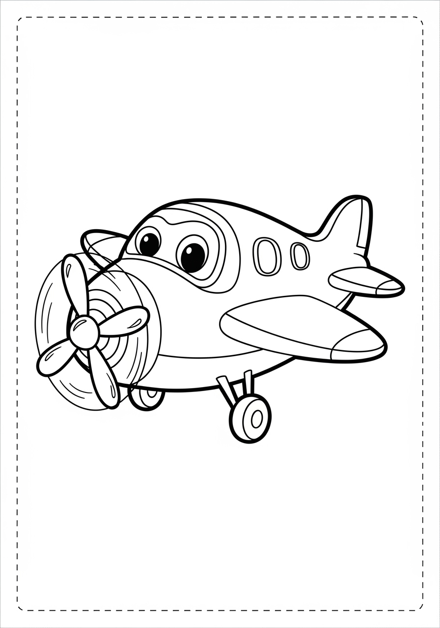 Desenho de Avião fofo com hélices para colorir
