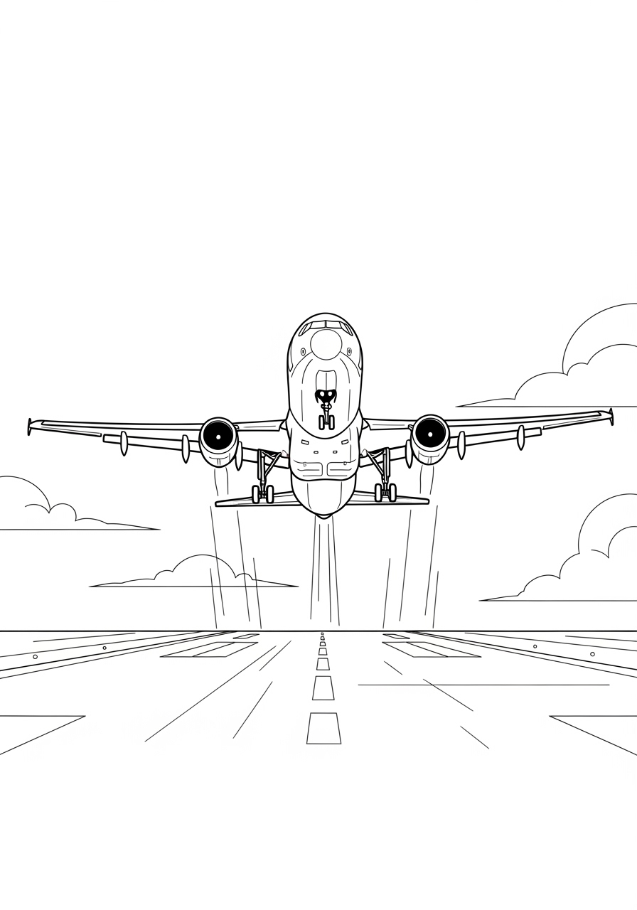 Desenho de Avião pousando em pista para colorir