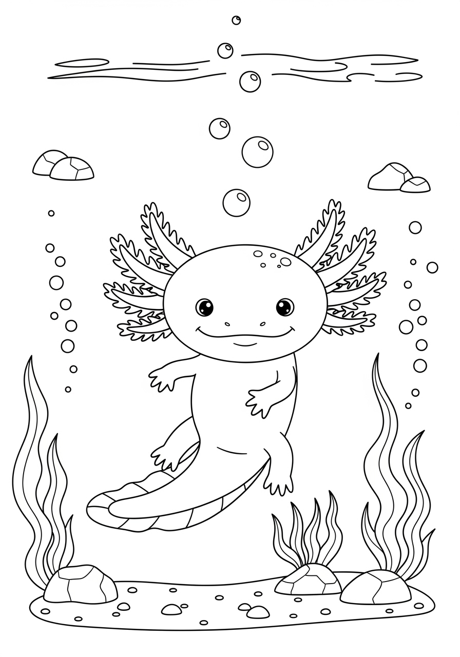 Desenho de Axolote submerso para colorir