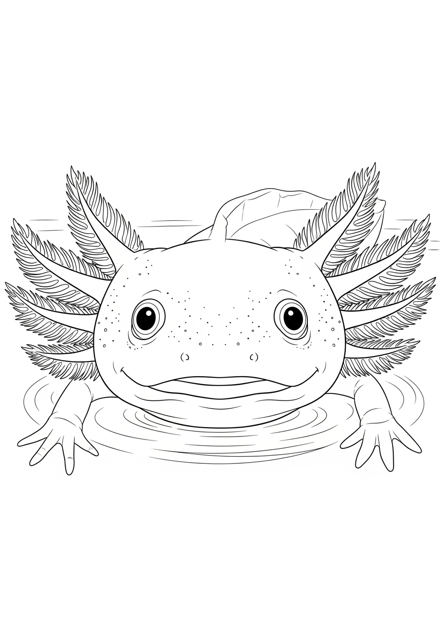 Desenho de Axolote nadando em lago para colorir