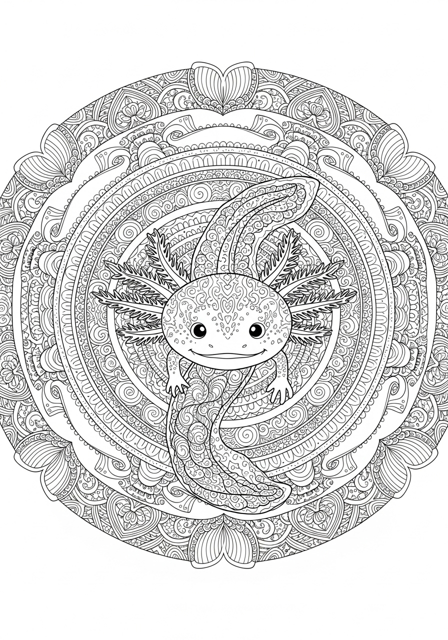Desenho de Axolote com padrões florais para colorir