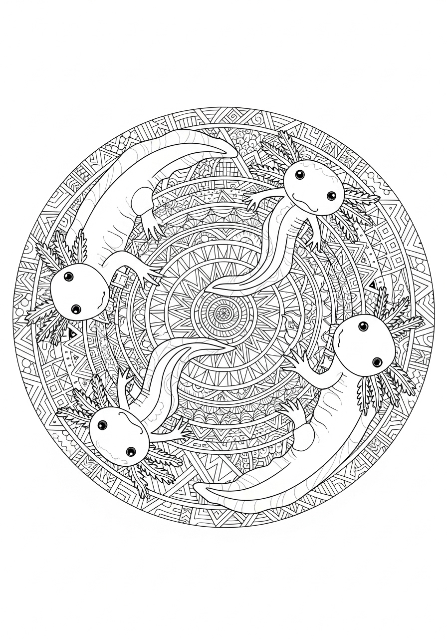 Desenho de Axolote em mandala para colorir