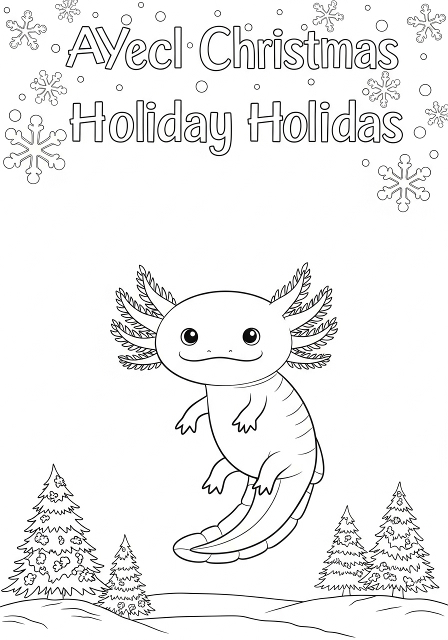 Desenho de Axolote com flocos de neve para colorir