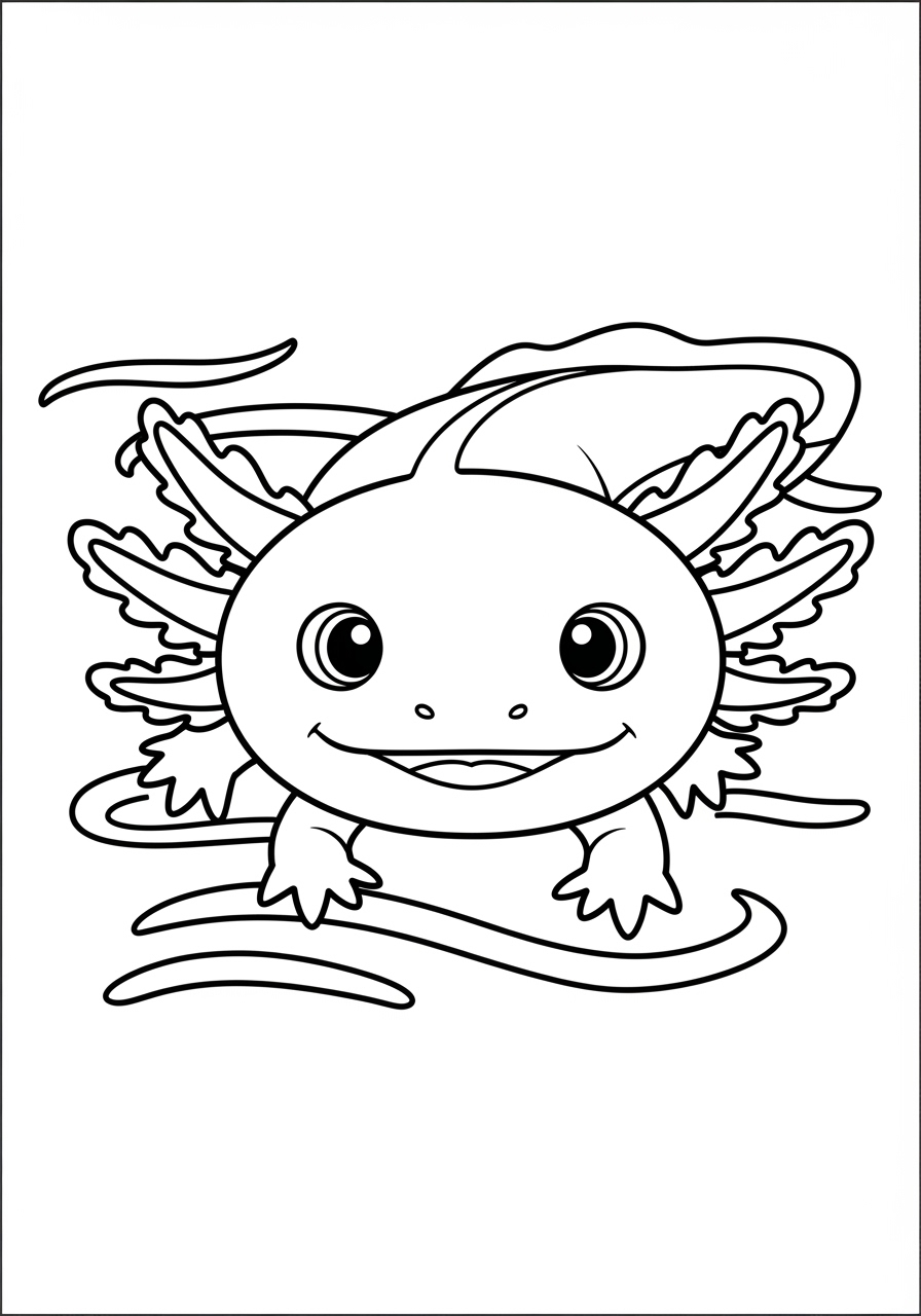 Desenho de Axolote sorridente em ambiente aquático