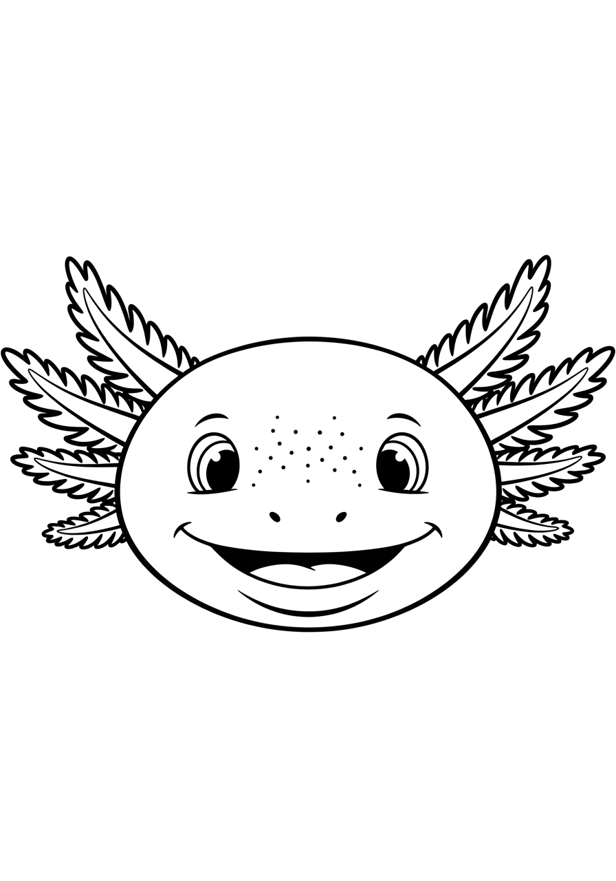 Desenho de Axolote sorridente com brânquias para colorir