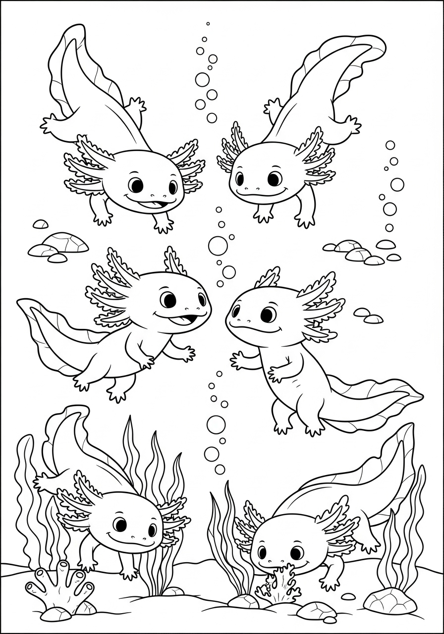 Desenho de Axolote embaixo dágua para colorir