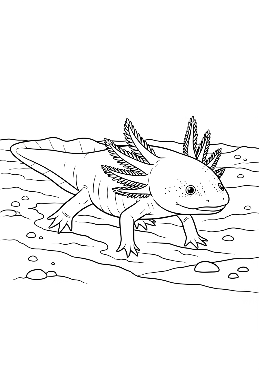 Desenho de Axolote nadando no lago para colorir