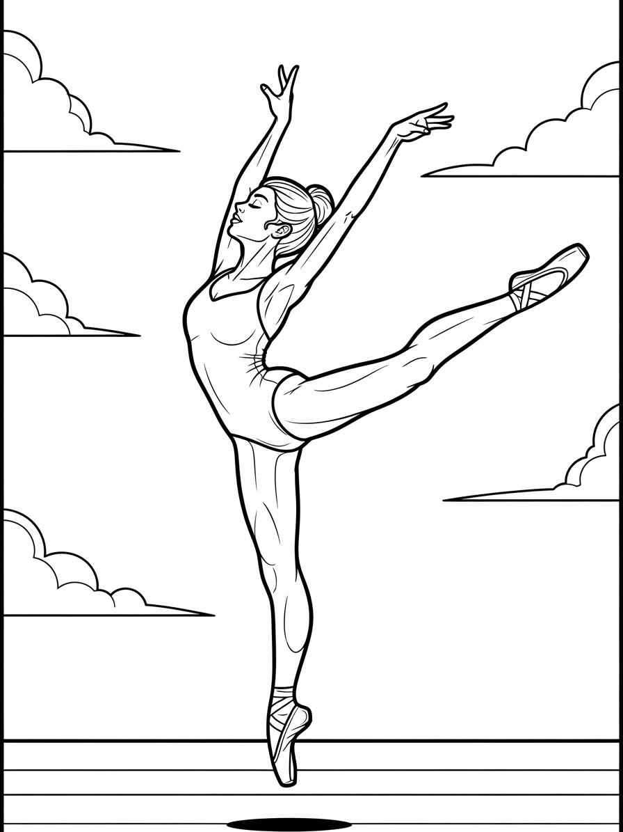 Desenho de Balé com bailarina saltando para colorir