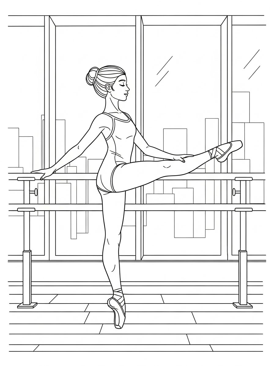 Desenho de Balé com bailarina em posa elegante para colorir