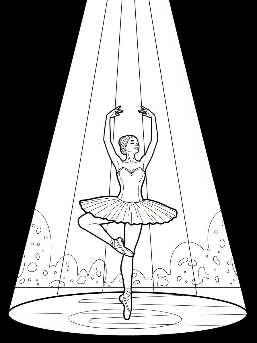 Desenho de Balé com bailarina em destaque para colorir