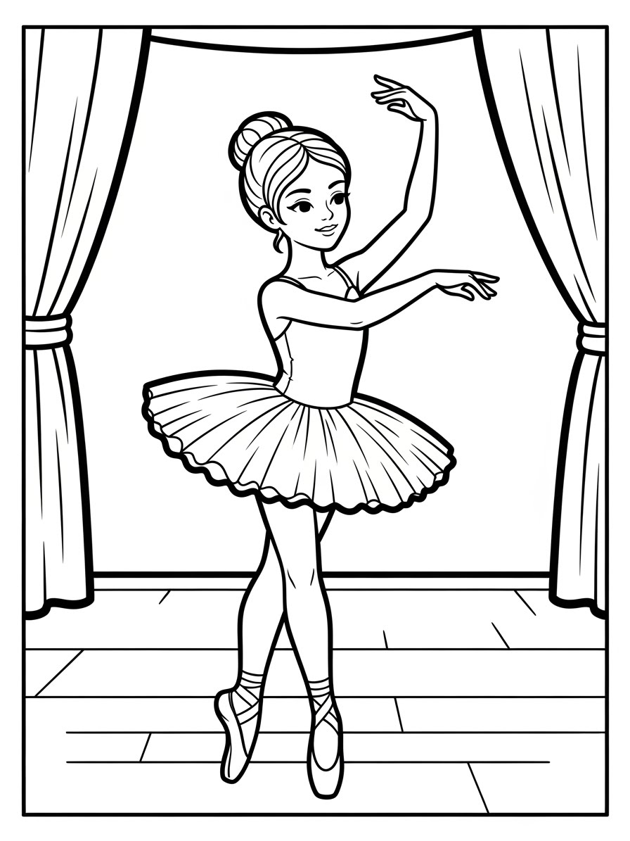 Desenho de Balé com bailarina em pose graciosa para colorir