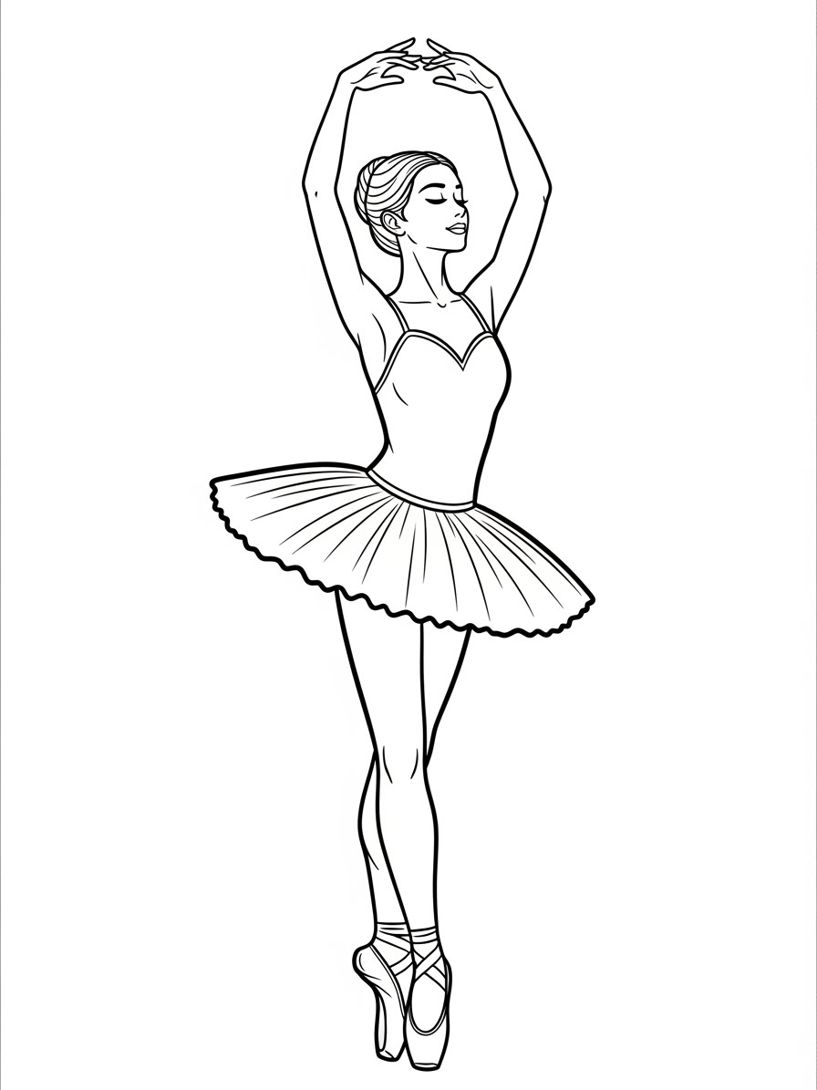 Desenho de Balé com bailarina em pose clássica para colorir
