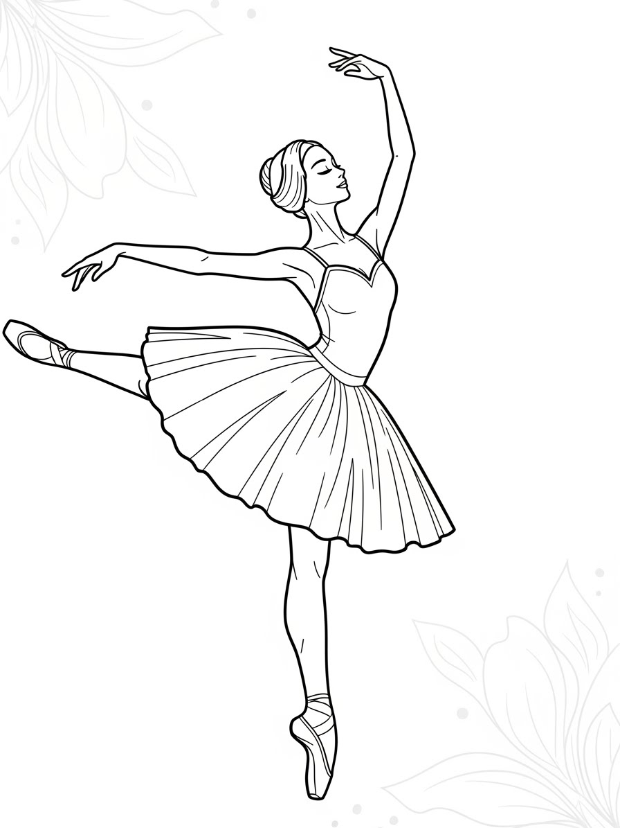 Desenho de Balé com bailarina em pose elegante para colorir