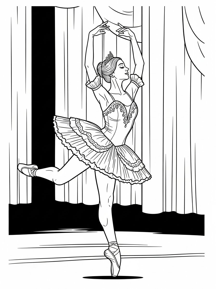 Desenho de Balé com bailarina elegante para colorir