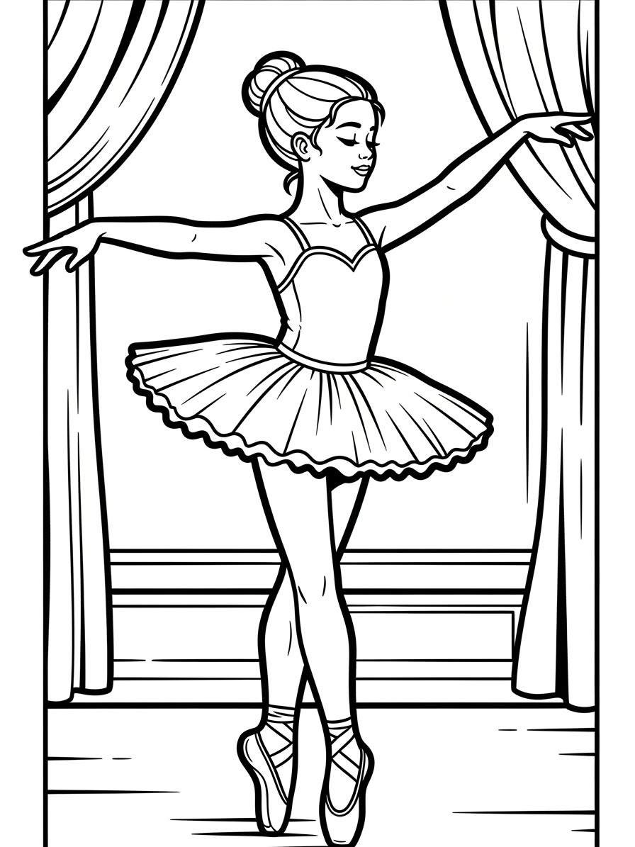 Desenho de Balé com bailarina em pose clássica para colorir