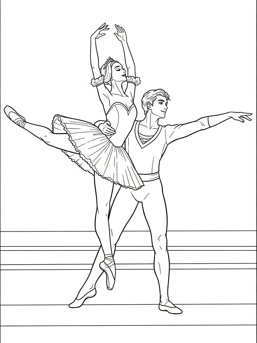 Desenho de Balé com casal dançando para colorir