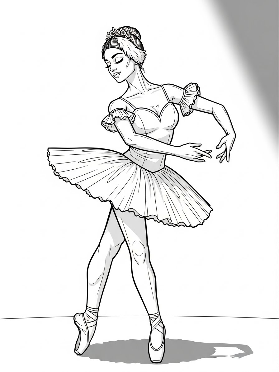 Desenho de Balé com bailarina em postura elegante para colorir