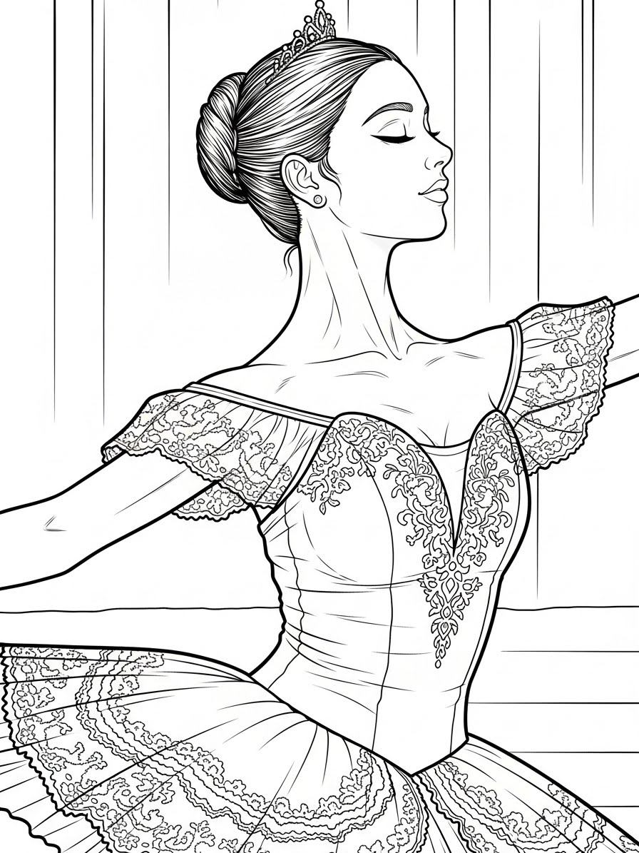 Desenho de Balé com bailarina elegante para colorir