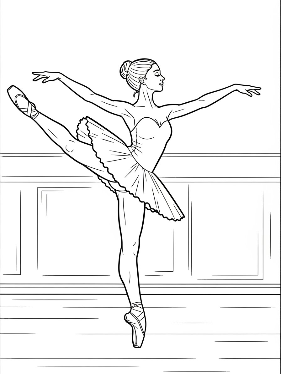 Desenho de Balé com bailarina em pose elegante para colorir
