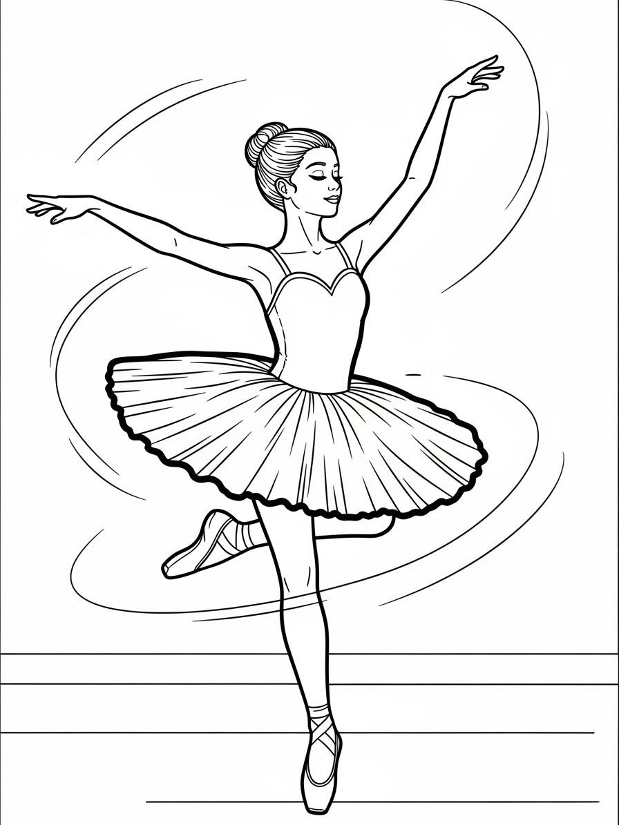 Desenho de Balé com bailarina fazendo pirueta para colorir