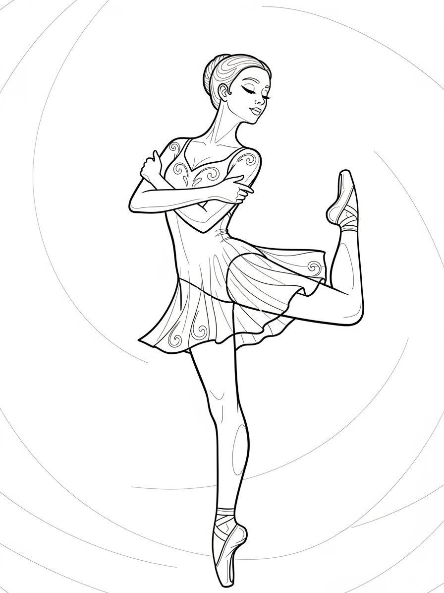 Desenho de Balé com bailarina em pose graciosa para colorir