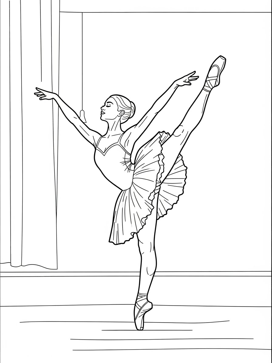Desenho de Balé com bailarina em pose elegante para colorir