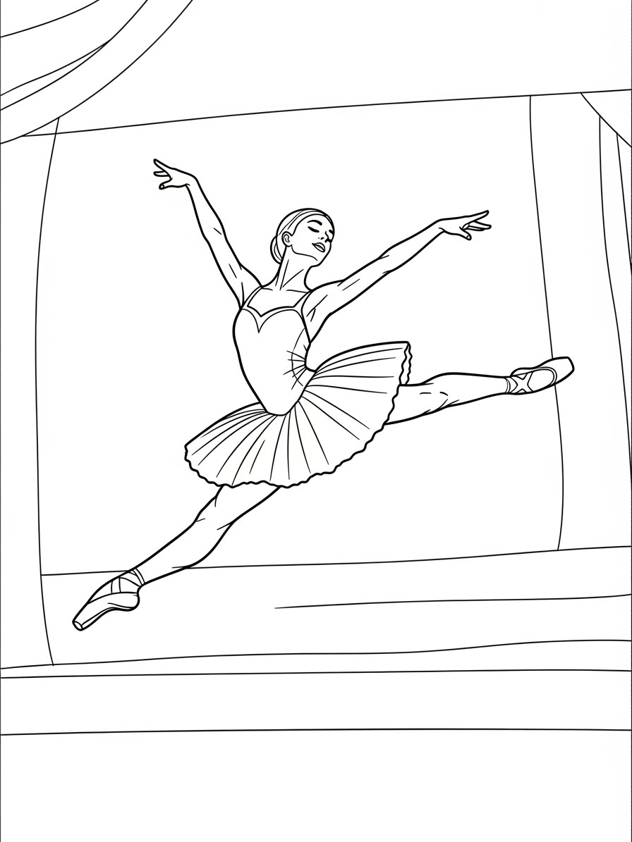 Desenho de Balé com bailarina em pose elegante para colorir
