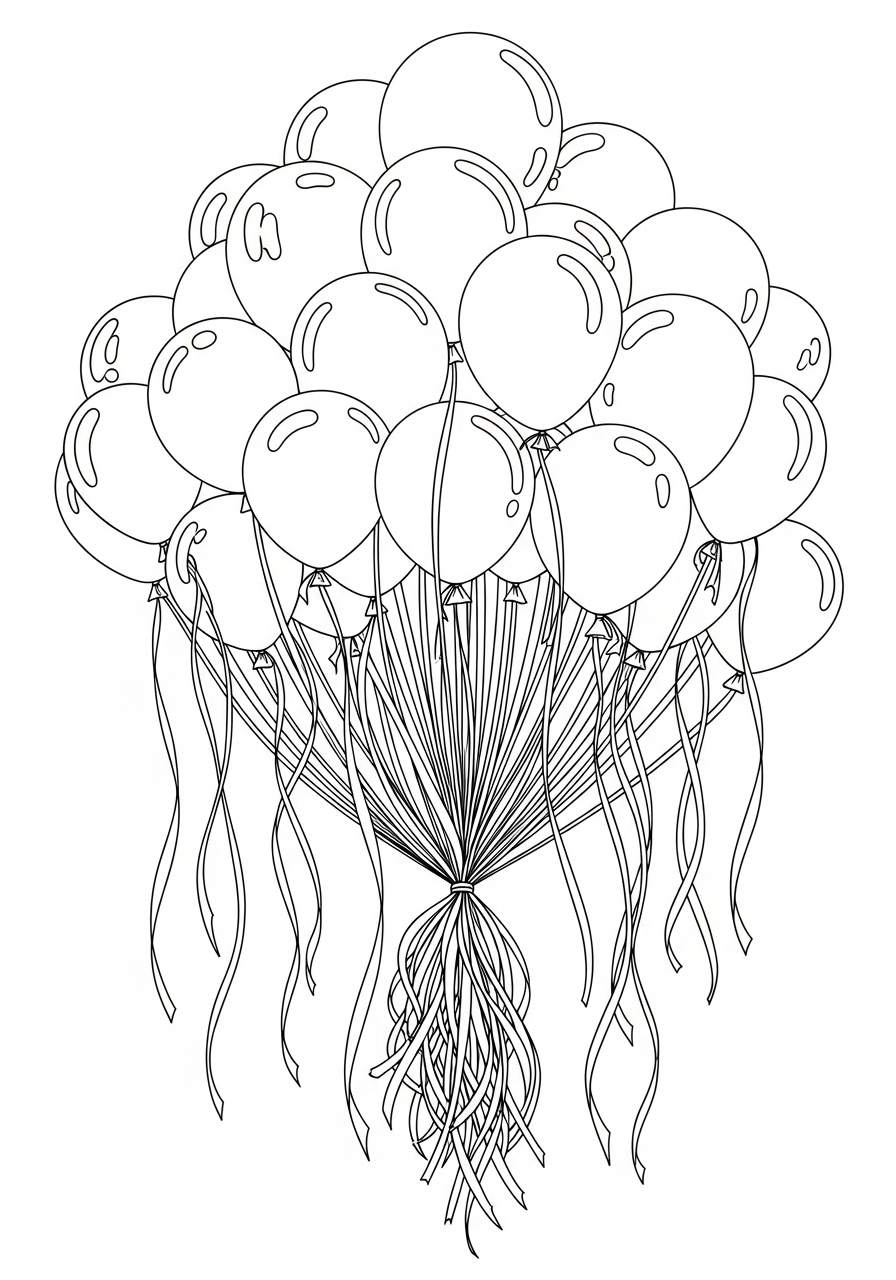 Desenho de Balão realista com fitas para colorir