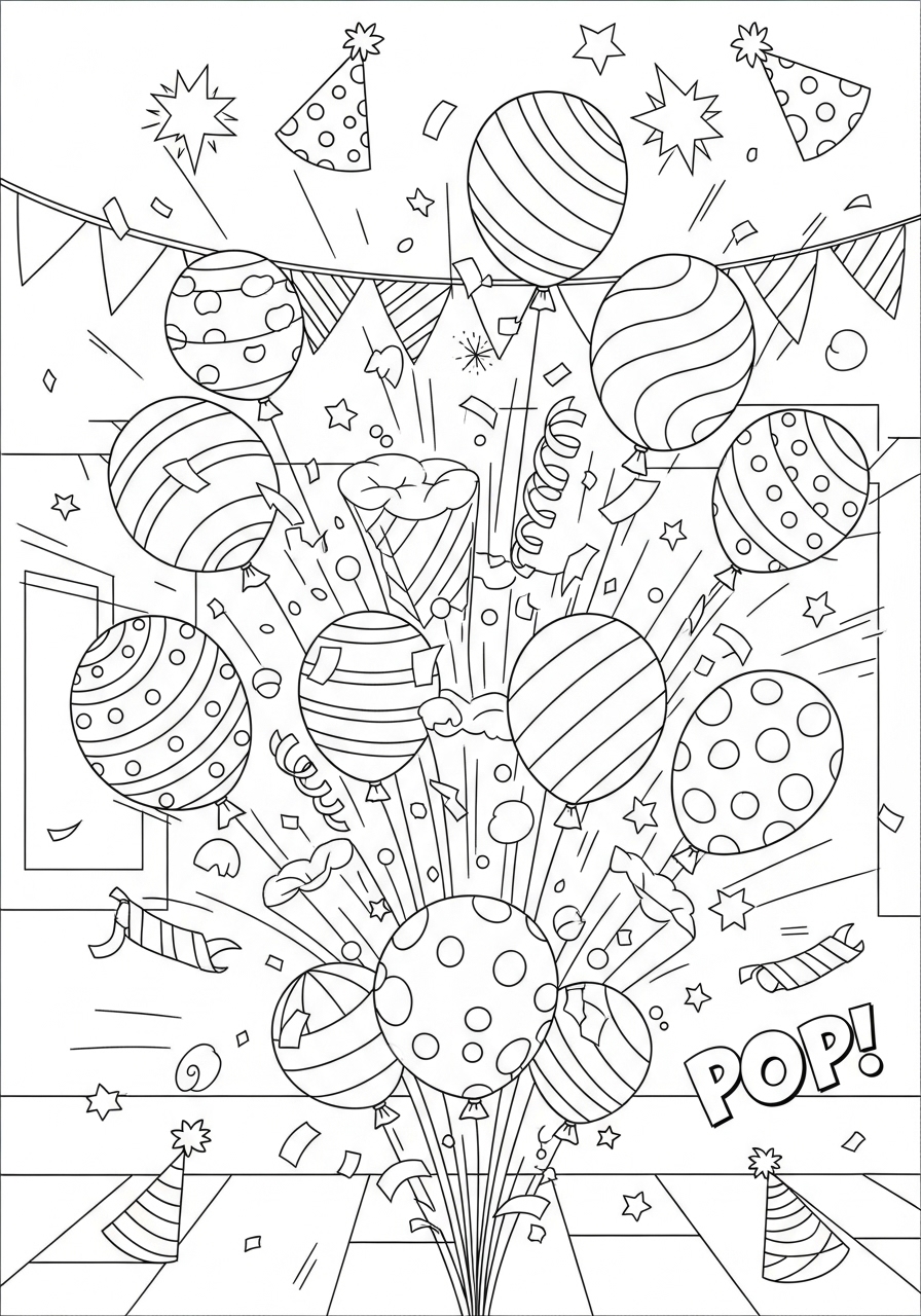 Desenho de Balão de festa com confetes para colorir