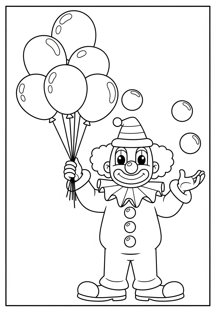 Desenho de Balāo com palhaço fofo para colorir