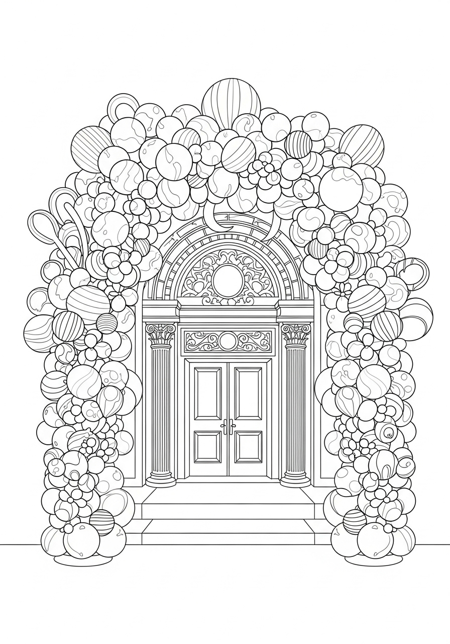 Desenho de arco de balões decorativo para colorir