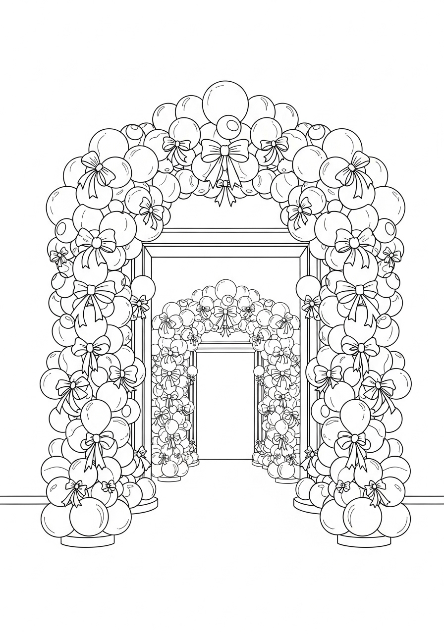 Desenho de arco com balões para colorir