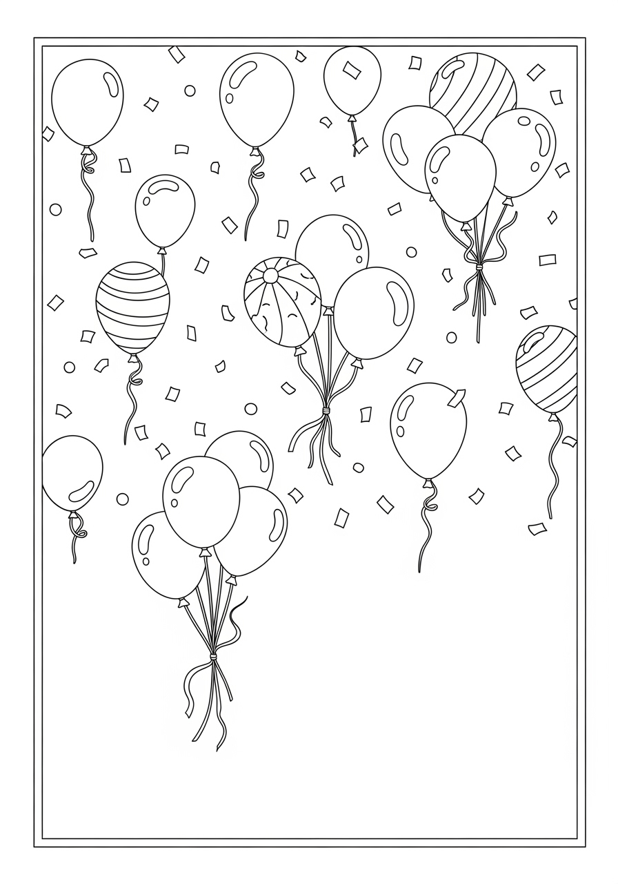 Desenho de balão com fitas para colorir