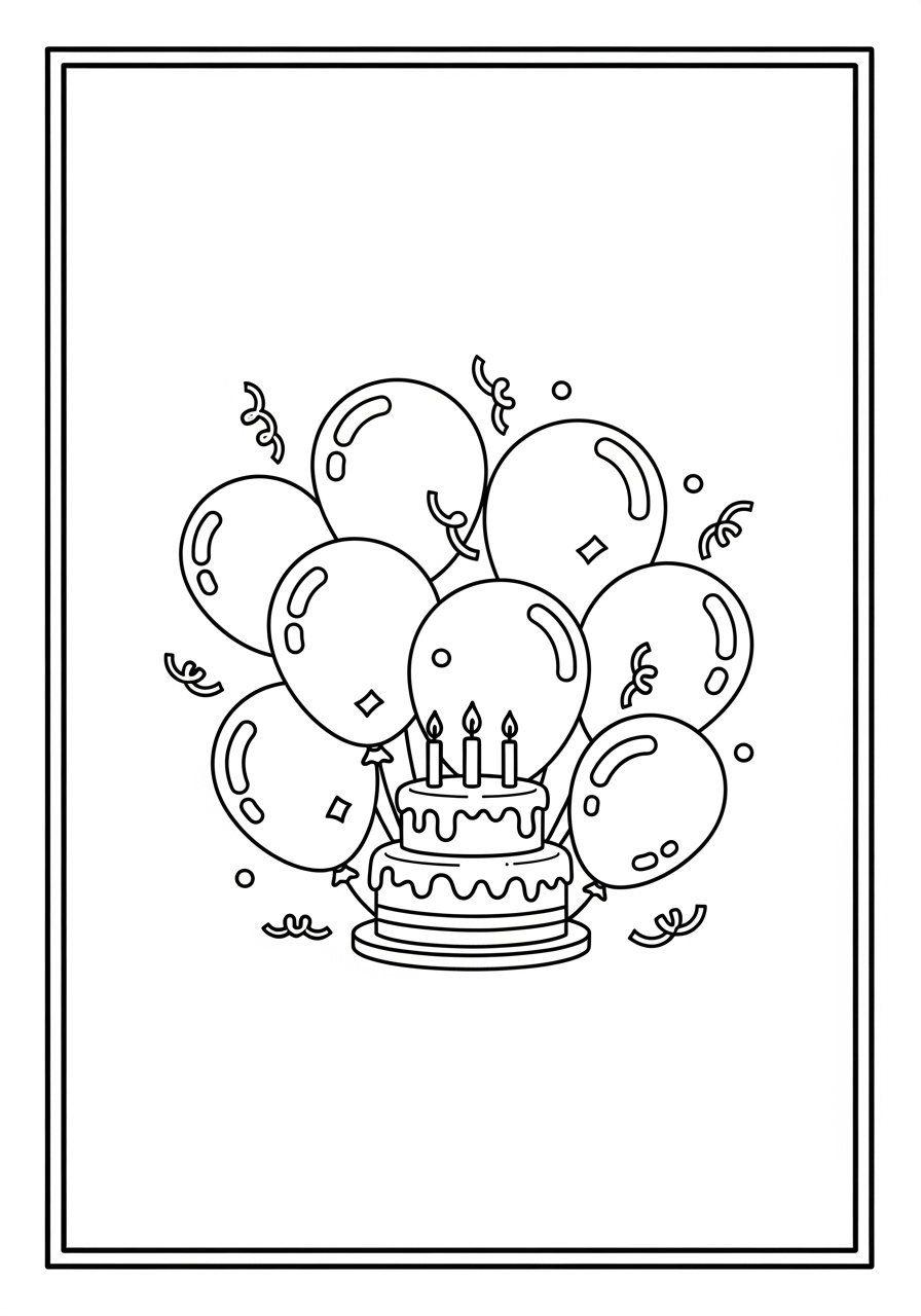 Desenho de Balāo com bolo e velas para colorir