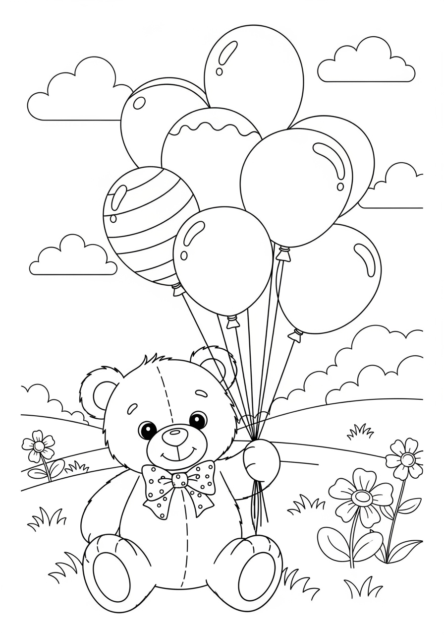 Desenho de balão fofo com urso para colorir