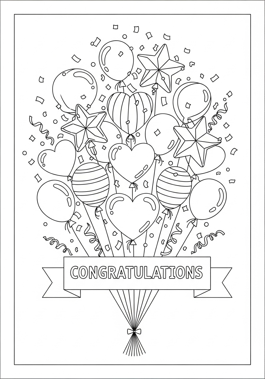 Desenho de Balāo de festa com confete para colorir