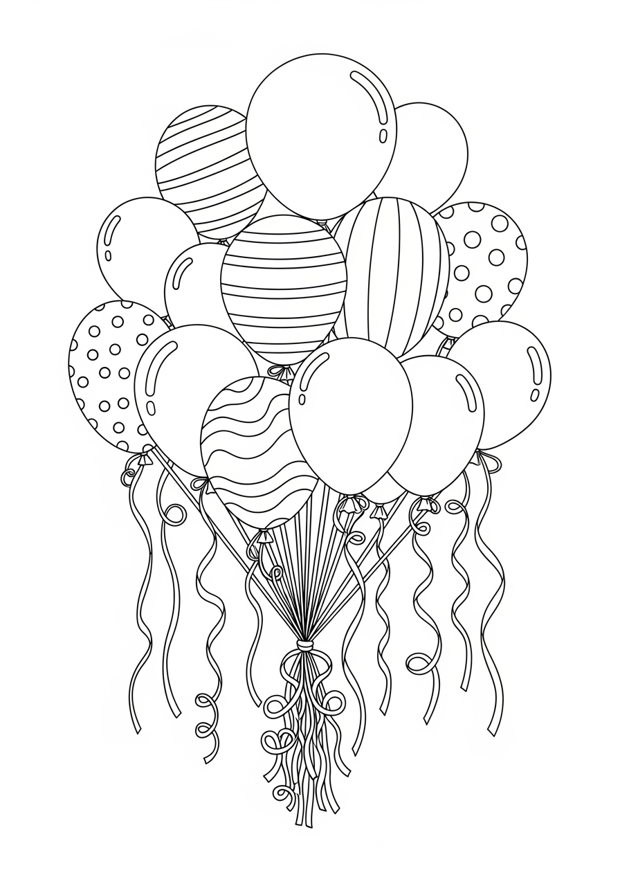 Desenho de Balão festivo com fitas para colorir