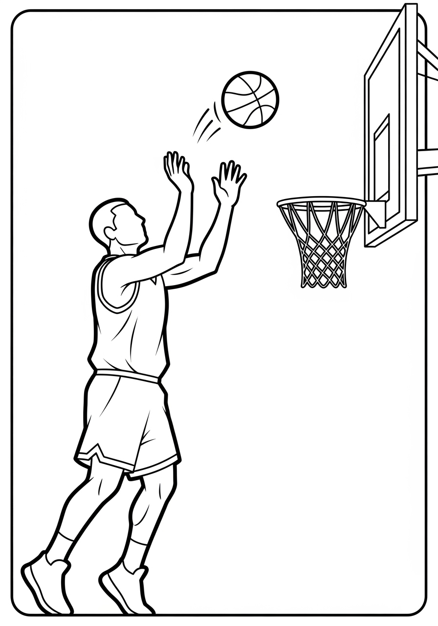 Desenho de Basquetebol de um jogador arremessando para colorir
