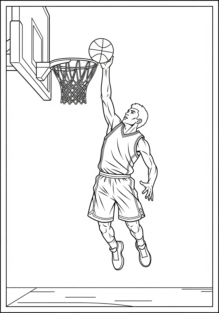 Desenho de jogador de basquetebol saltando para arremessar