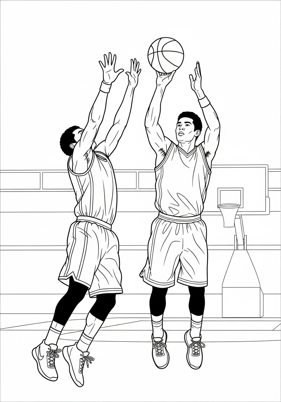 Desenho de Basquetebol com dois jogadores para colorir