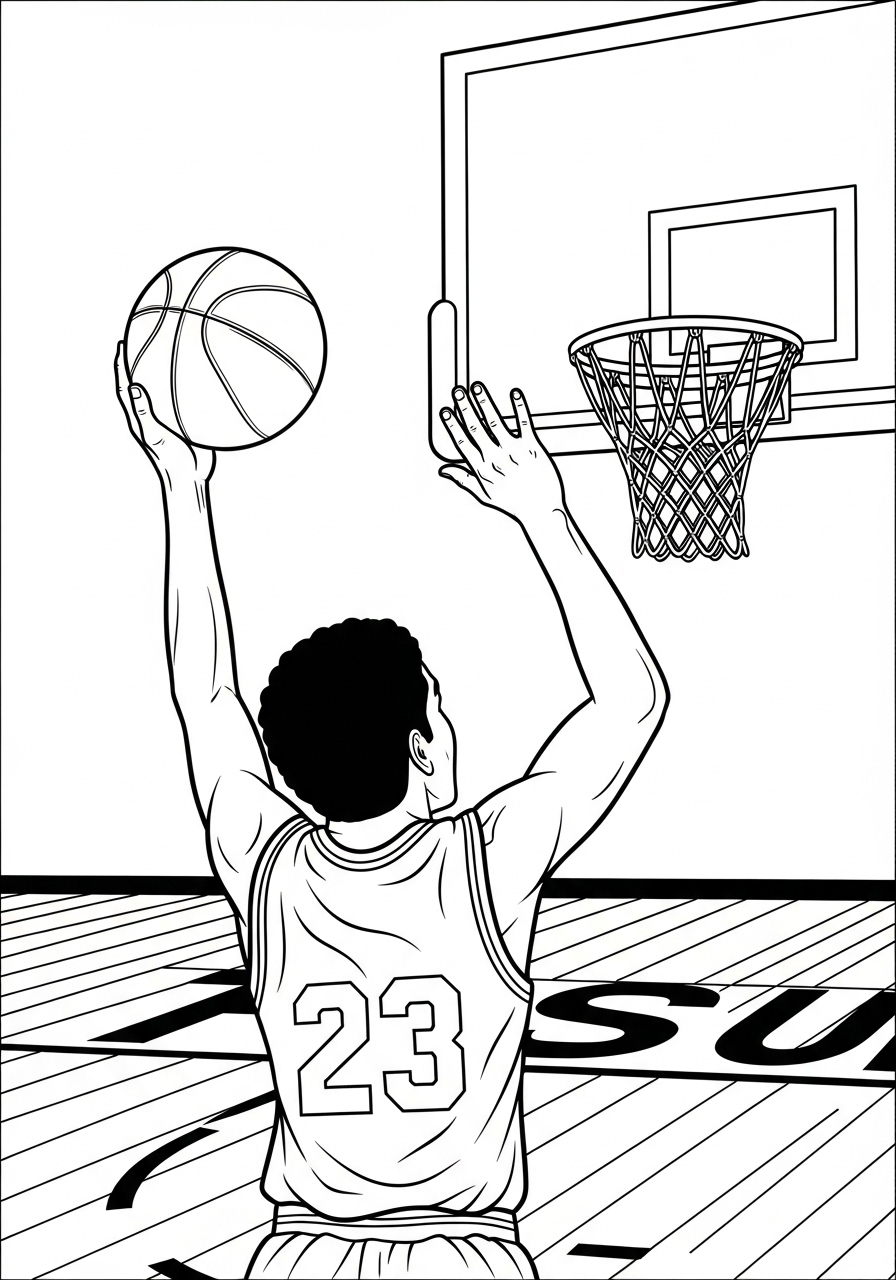 Desenho de Basquetebol de jogador arremessando ao cesto