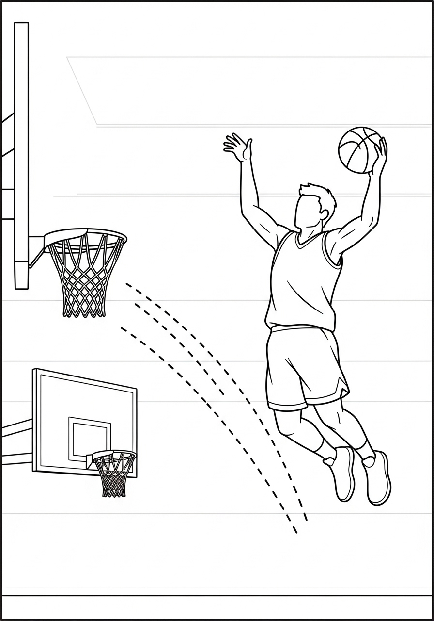 Desenho de Basquetebol de jogador saltando para fazer ponto