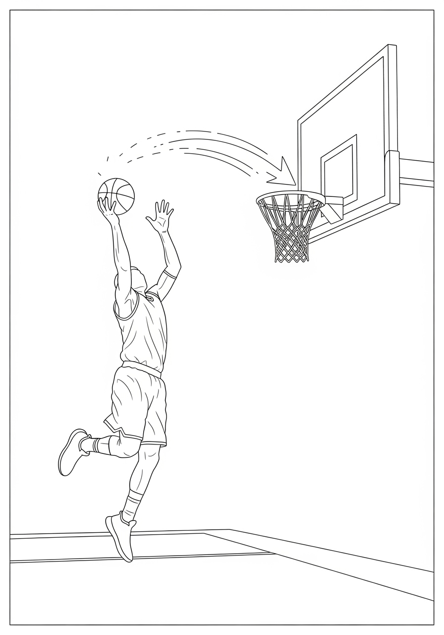Desenho de jogador de basquetebol pulando para fazer uma enterrada