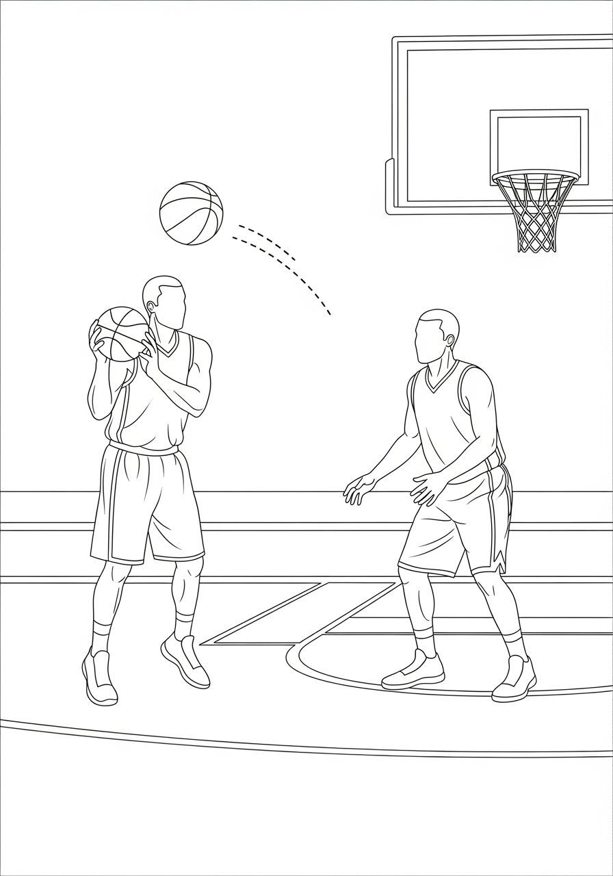 Desenho de Basquetebol com jogadores prontos para colorir