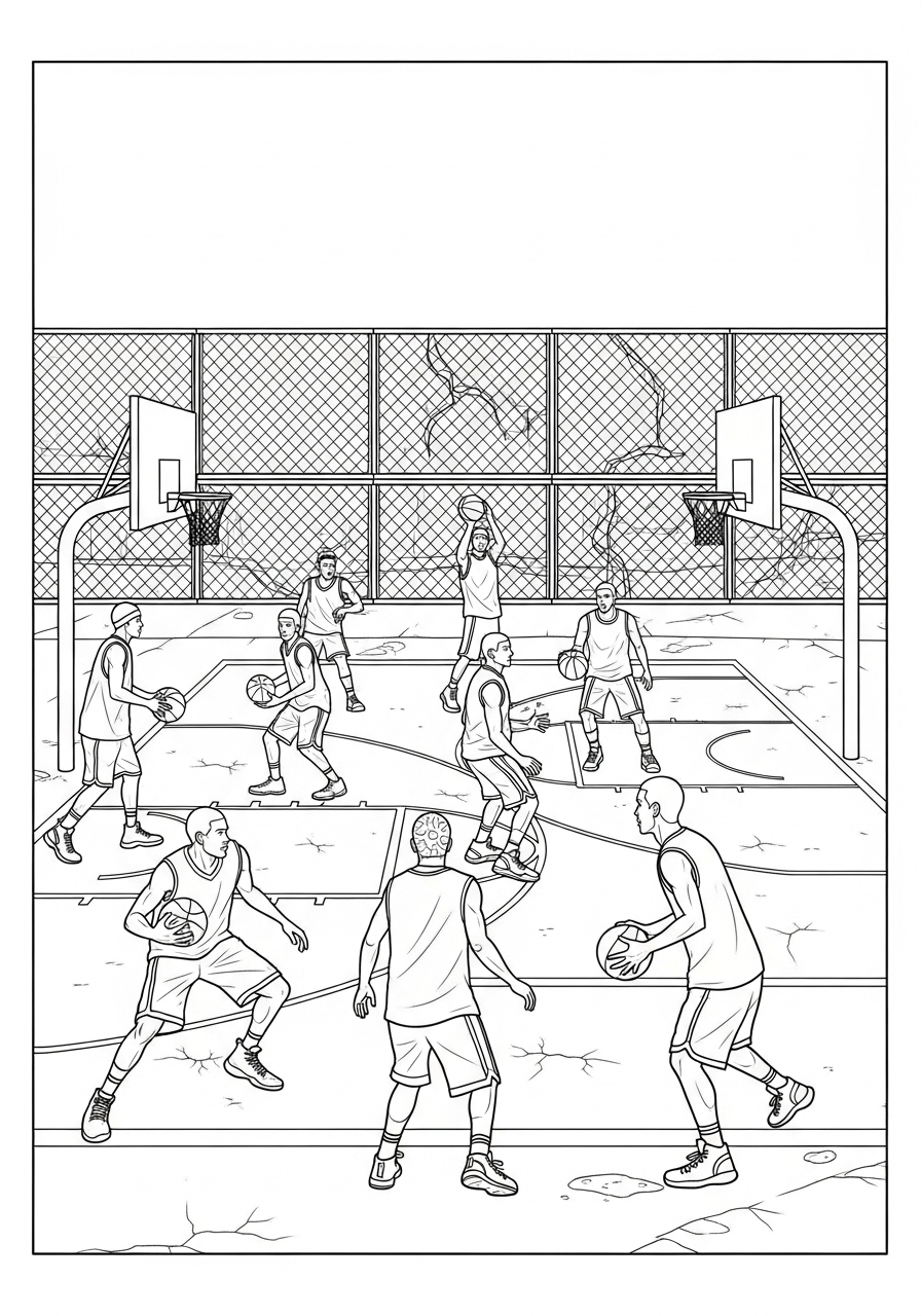 Desenho de Basquetebol com jogadores para colorir