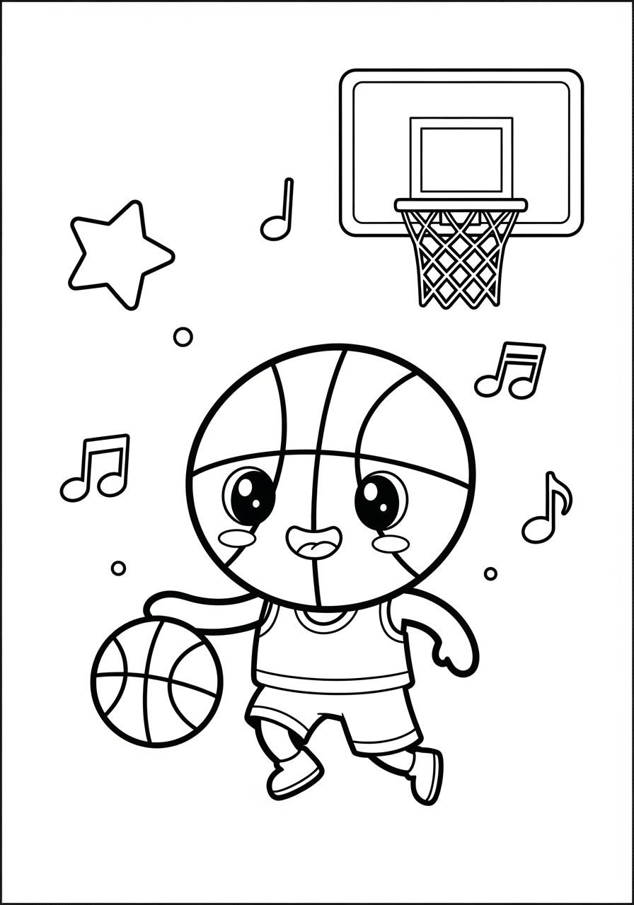 Desenho de Basquetebol Fofo com Criança e Bola para colorir