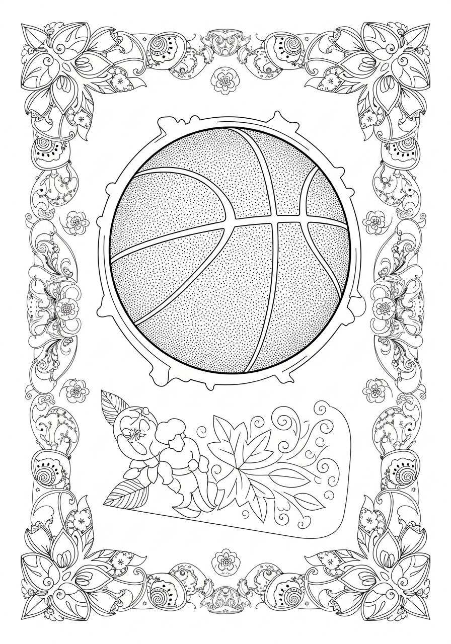 Desenho de Basquetebol com flores para colorir fácil e divertido